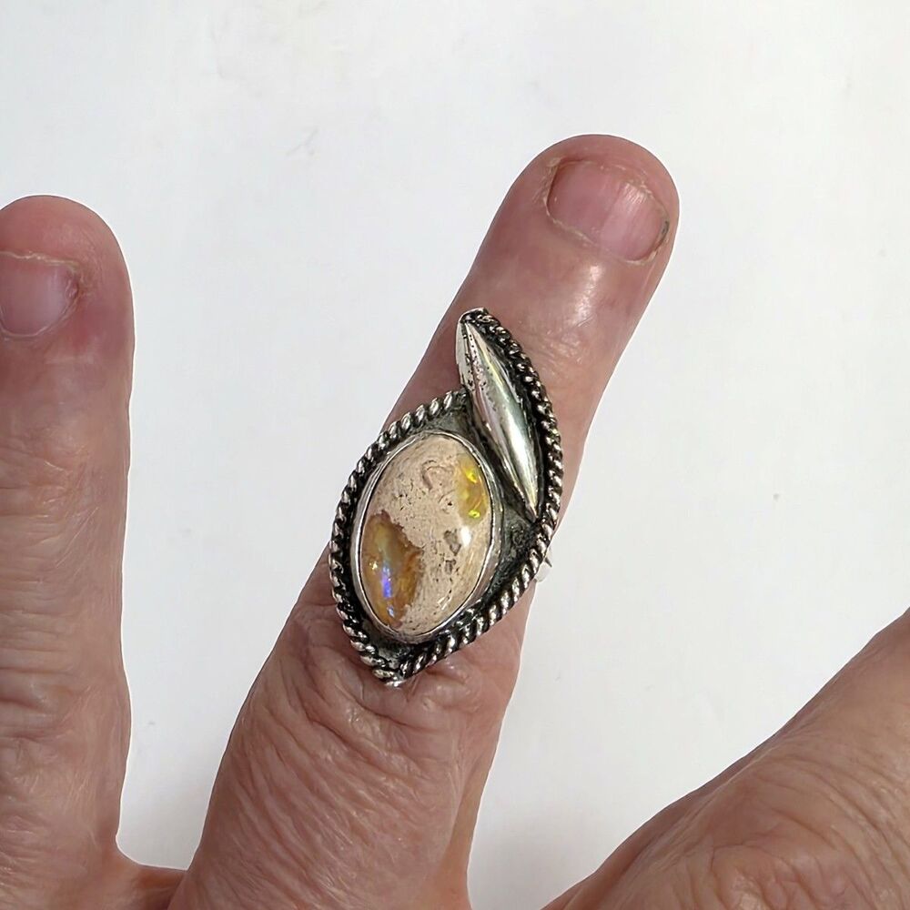 Vintage Navajo Sterling Silver Cantera Opal Ring Sz 7